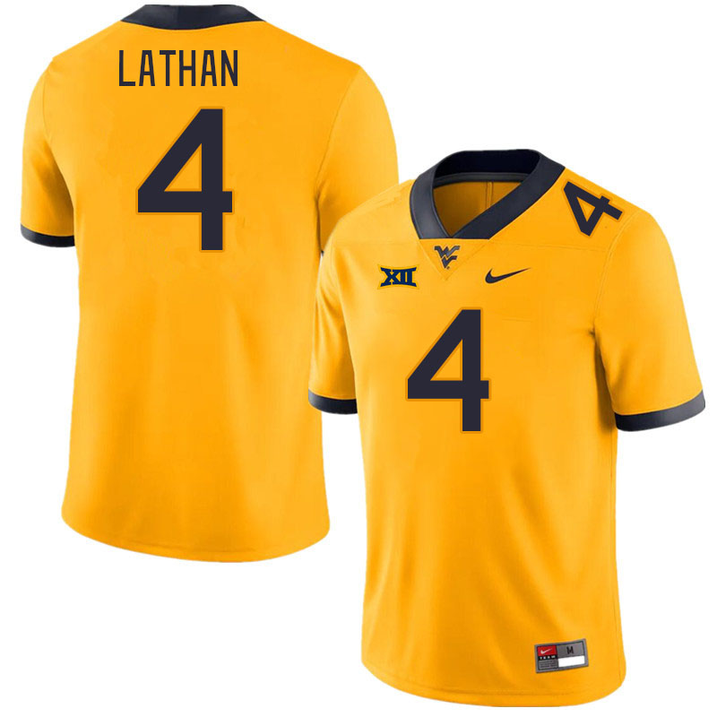 Men #4 Trey Lathan West Virginia Mountaineers College Football Jerseys Stitched Sale-Gold